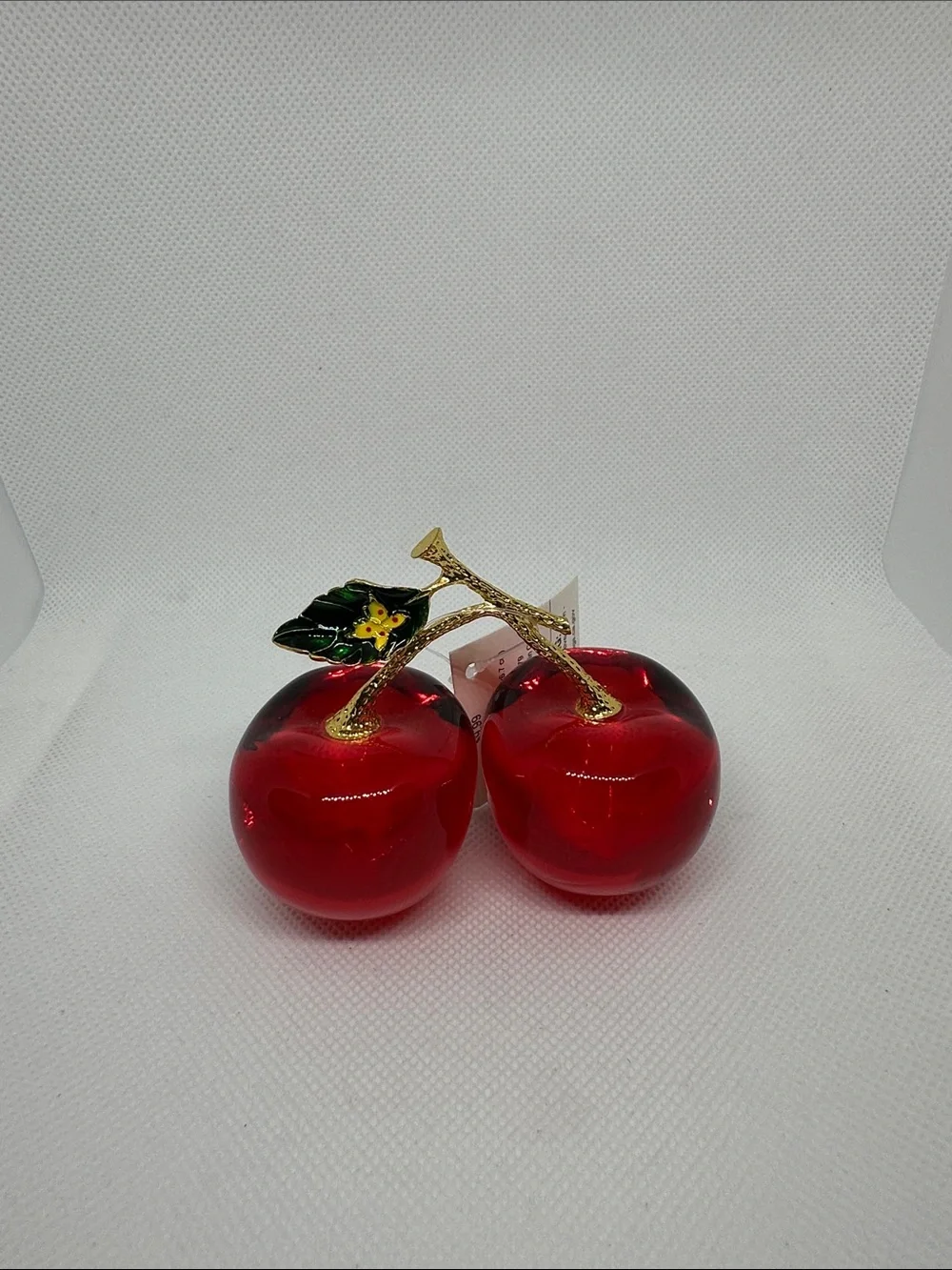 Decorative Red Cherry Accent with Gold Stem & Green Leaf 🍃Absolutely Stunning 🤩🍒